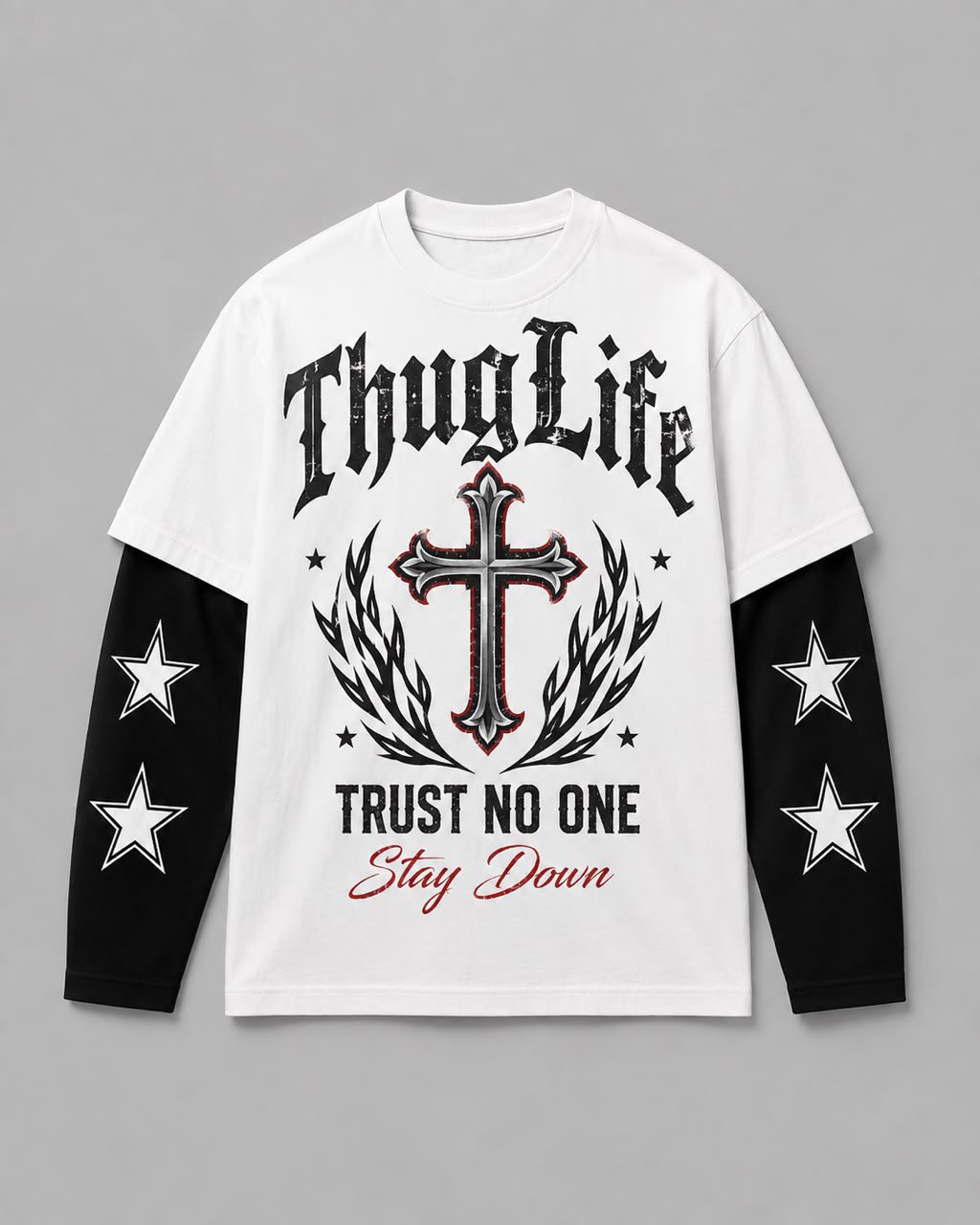 TRUST NO ONE II — WHITE/BLACK LAYERED DOUBLE SLEEVE